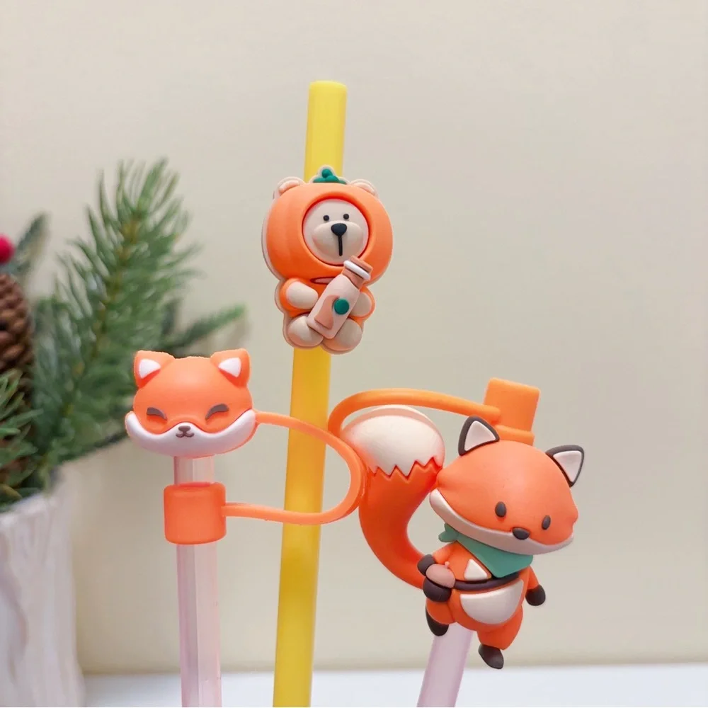 3x Cutie Fox Straw Topper fit perfect for your Starbucks cup